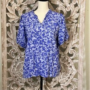 Emma+Grace Floral Blue Women's Cotton Blouse Sz L